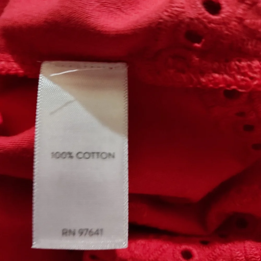 j jill top l blouse shirt women 3/4 Quarter Sleeve Pink Red Crewneck 100% Cotton - Picture 6 of 6